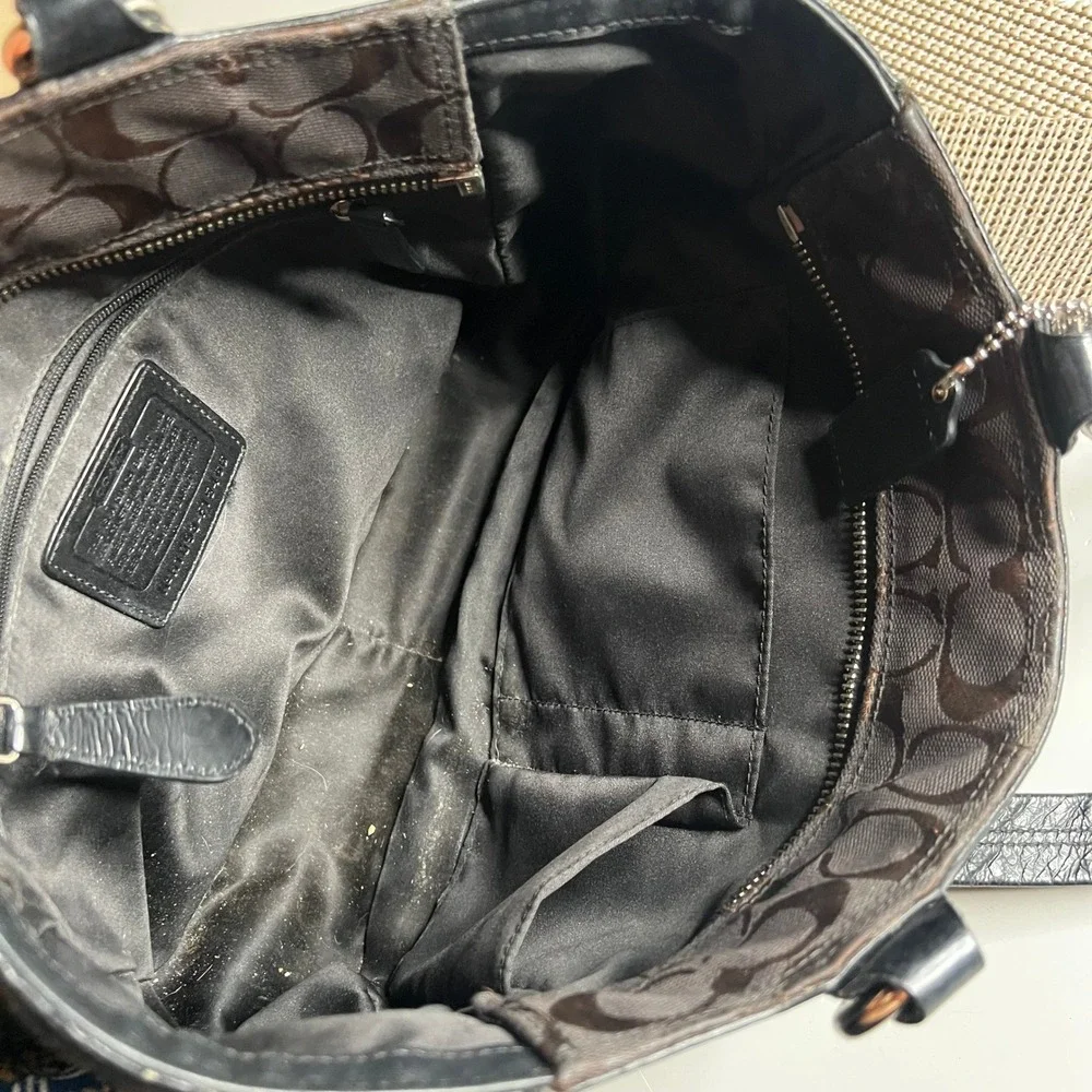 Coach Audrey Signature Patchwork Tote Brown Black Jacquard Leather Bag F15466